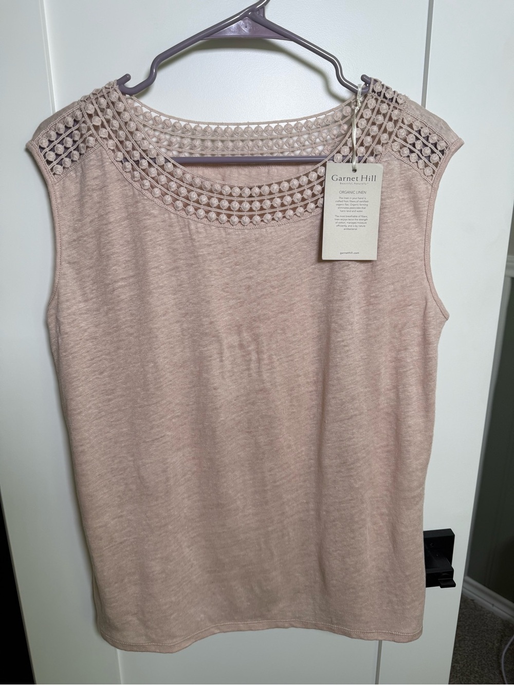 Garnet Hill Crocheted Yoke Sleeveless Tank - Soft Blush